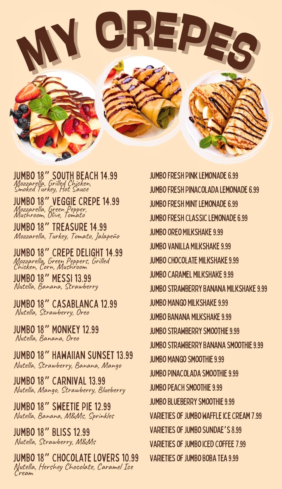 Mys Crepes Menu