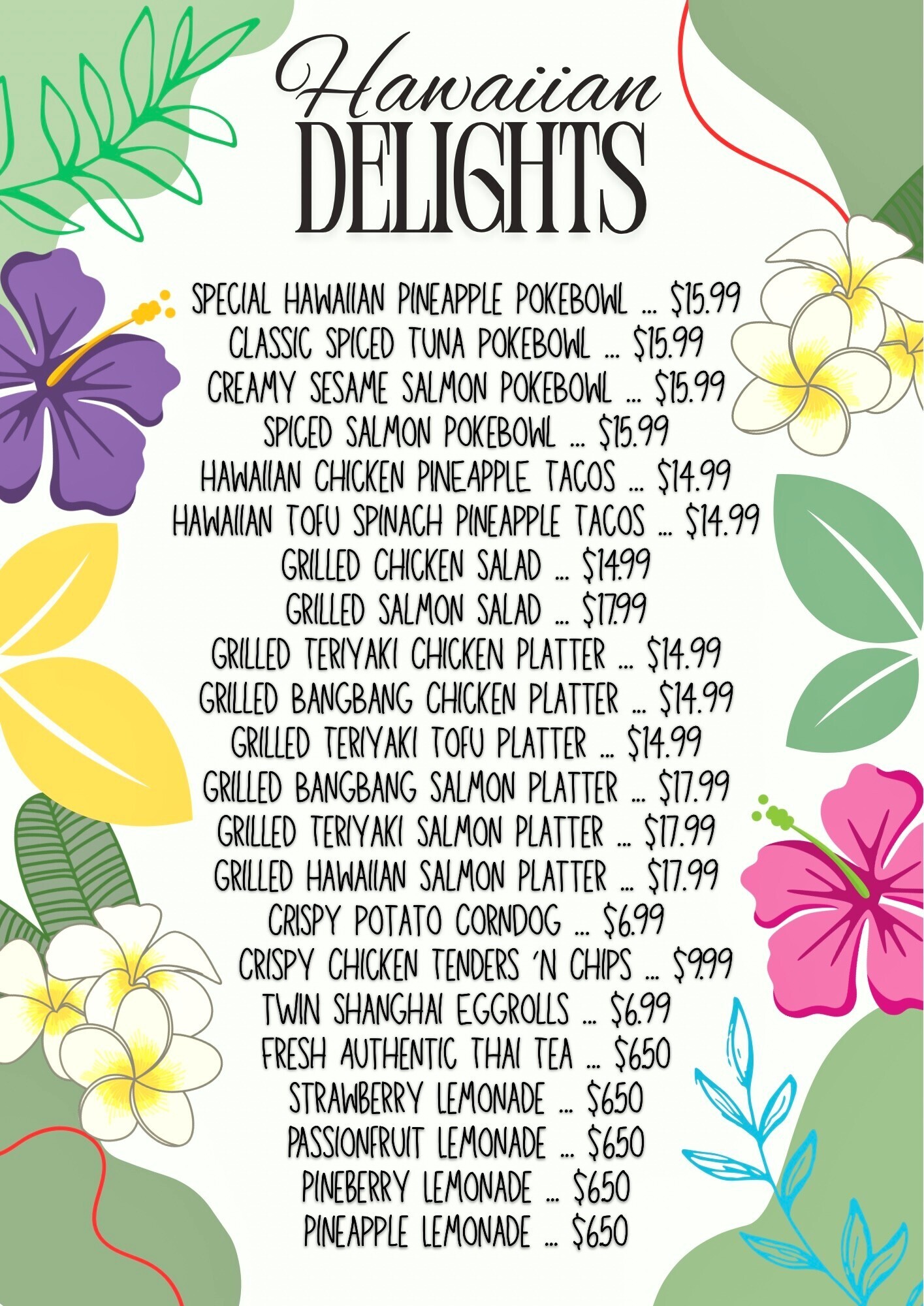 Hawaiian Delights Menu